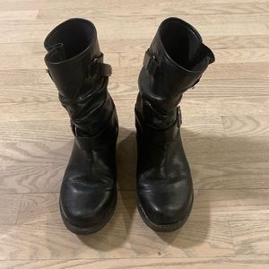 Women’s Black Leather Moto Boots
